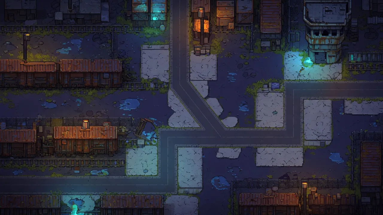 Top-down tactical map artwork showing roads through an industrial freight district